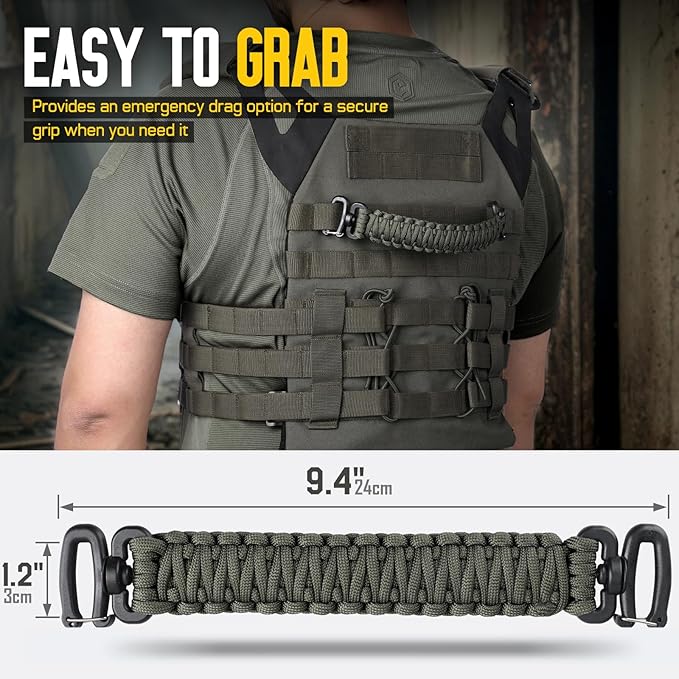Tactical Paracord Handle，9-core Weaving Paracord Strap for Bag Strap Replacement，Molle Attachment with Metal/Plastic Clips for Backpack Sling Bags Water Bottle Holder