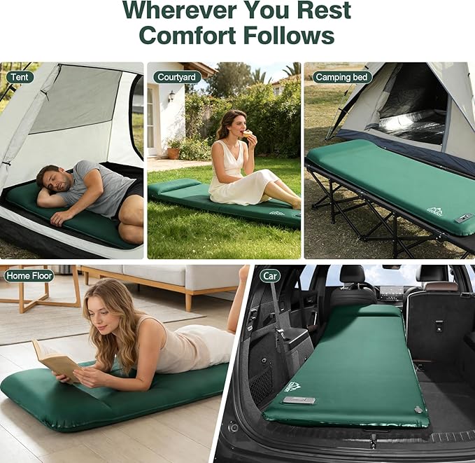Memory Sleeping Pad with Electric Pump, 3.15" Ultra-Thick Foam Sleeping Mats for Camping, 9.5 R-Value Insulated Self Inflating Sleeping Pad with Pillow for Car Travel Tent