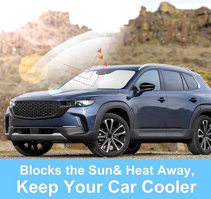 Front Windshield Sun Shade Foldable Car Front Window Sun Shade Windshield Shade Custom Fit for 2023-2026 Mazda CX50 Block UV Rays Car Accessories Heat Keep Cooler