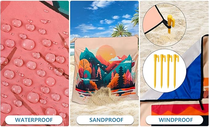 HIHOHO Beach Blanket Waterproof Sandproof Extra Large Beach Mat 79" X 83"/120"x108"for 1-8 Adults Quick Drying Durable Outdoor Picnic Mat for Beach Travel Camping Hiking