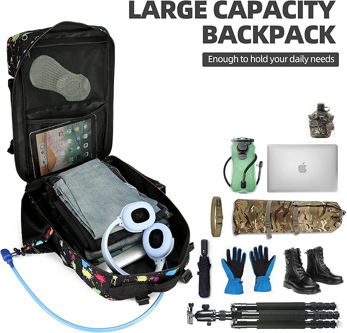 Lovelinks21 Tactical Assault Backpack - 45L 3 Day Assault Pack with MOLLE, Waterproof Rucksack - Fluorescent Tie Dye