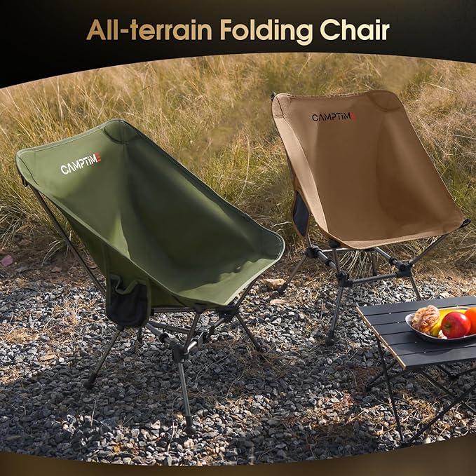 Camptime Portable Camping Chair Plus, Larger & Roomier, Compact and Lightweight, Folding Chair for Backpacking & Hiking, 330Lbs Capacity, Khaki