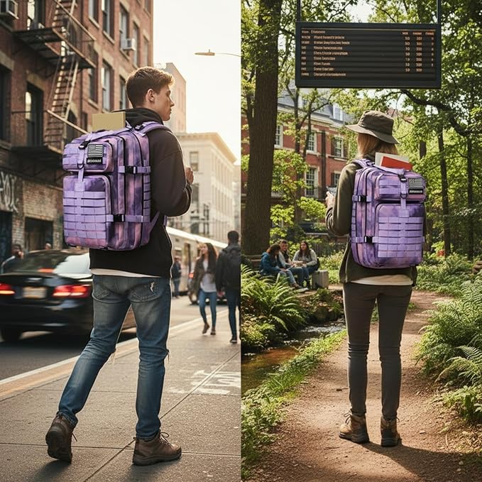 45L Military Tactical Backpack for Men & Women Bug Out Bag Assault pack Molle Daypack Hiking Trekking Rucksack (Cloud purple)