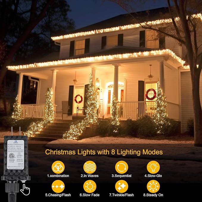 200FT 600LED Christmas Lights Plug in,Warm White Waterproof Fairy Lights with Timer/8 Modes, Christmas Tree Lights Lighting Outdoor Indoor Garden Party Wedding Christmas Tree Decoration