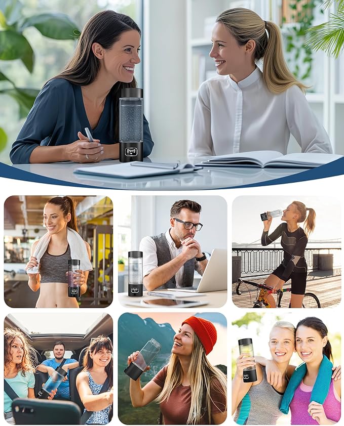 340ml Portable Hydrogen Water Bottle Generator with PEM-SPE Technology, Glass Exterior & Aluminum Shell, Produces 5000 ppb Hydrogen in 10 Minutes, for Home, Gym, Office & Travel