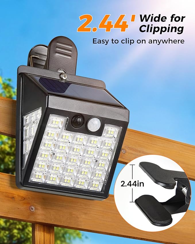 Clip On Solar Lights Outdoor,Motion Sensor Outdoor Lights, 72LEDs 600LM Clip on Solar Fence Lights Outdoor Waterproof LED,Solar Lights for Wall Fence,Deck, Gutter,Camping (2, Black)