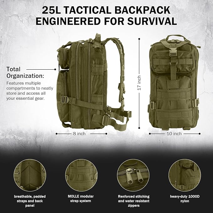 Survival Kit, Survival Gear and Equipment 258 PCS with Water Filter, Emergency Tent, LED Lantern, First Aid Kit Supplies, 25L Backpack for Family, Outdoor Camping, Hiking Gifts for Men Christmas