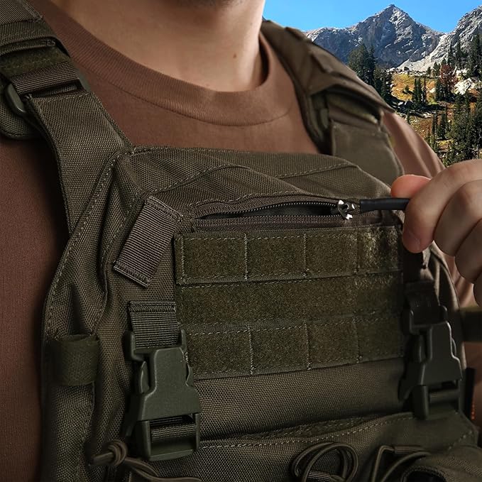 Tactical Molle Vests with Triple mag Pouch and Side Cummerbund Pouches, Quick Release Vests for Men