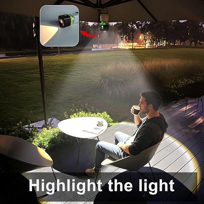 Jarxin 1PCS 6500K White Light LED Camping Lantern Rechargeable 1000LM, 4500mAh Power Bank, Flashlight for Hurricane Emergency, Hiking, IP44 Waterproof Lantern(Green)