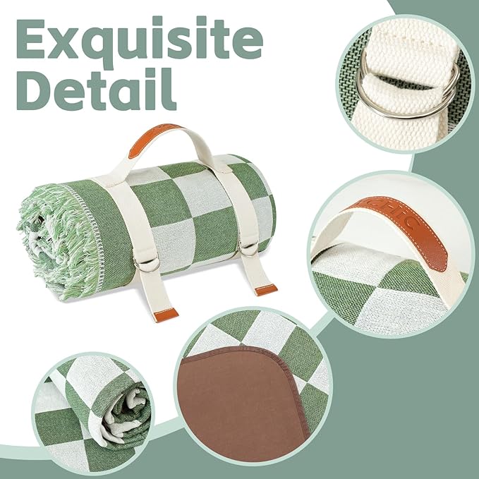 2 in 1 Extra Large Outdoor Picnic Mat Woven Summer Throw Blanket Boho Giant Beach Travel Essential Yoga Accessories Park Patio Lawn Garden Grass Ground Play Music Festival Concert Must Have
