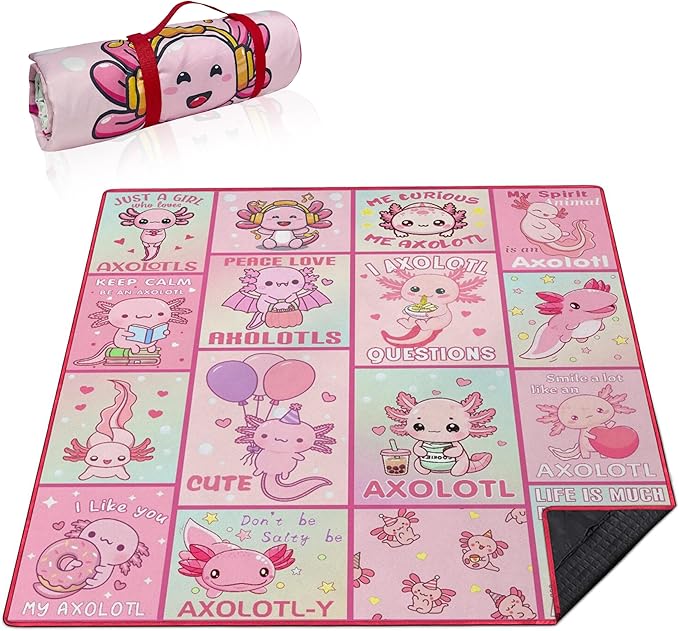 Supfitness Extra Large Picnic Blankets Waterproof Foldable (80"x 80") Axolotl Beach Blanket Waterproof Sandproof,3-Layer Thicking Mat Outdoor Packable Camping Blanket