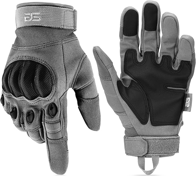 Glove Station Tactical Gloves for Men – Touchscreen Utility Gear with Hard Knuckle Protection Used in Motorcycle, Airsoft, Combat, Police, Shooting & Outdoor Work Gray - Hard Knuckle Large