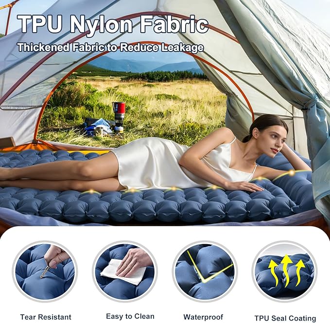 Camping Sleeping Pad | Ultra Lightweight & Compact | Ergonomic Camping Mattress for Indoor & Outdoor Use | Portable Sleeping Mat with Built-in Foot Pump & Pillow for Camping, Hiking, Travel & Guests