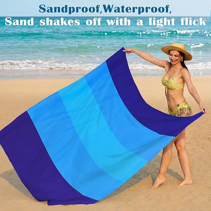 Famstar Beach Blanket Oversized Extra Large 78" X 81",Waterproof Sandproof Beach Blanket 1-7 Adults Lightweight Durable for Travel Camping Hiking Picnic