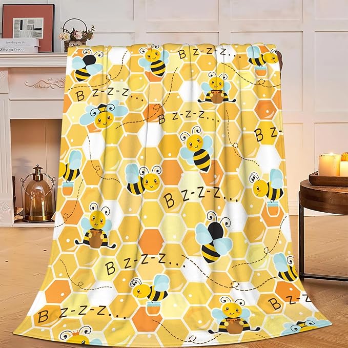 Cute Bee Blanket Soft Cozy Plush Throw Blanket Gifts for Bee Lover Warm Lightweight Flannel Fuzzy Fleece Bedding Stuff Decor Blanket for Girls Boys Kids Adults Women 60"x80"