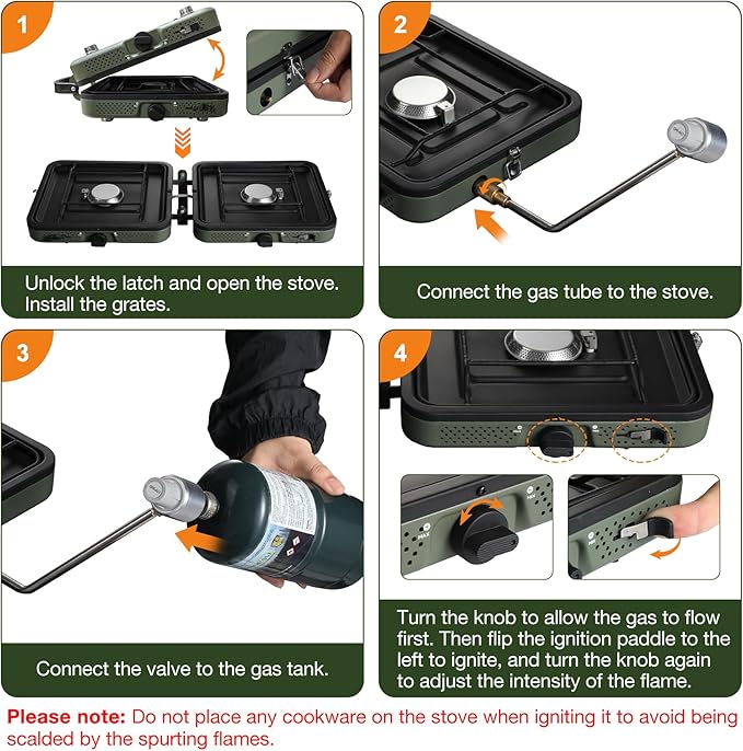 2 Burner Propane Camping Stove,Portable Folding Gas Stove for Camping with 17200 BTU,Two Adjustable Burners with Easy Carrying Handle&Inlet Gas Pipe,Outdoor Camp Stove for Camping Backpacking