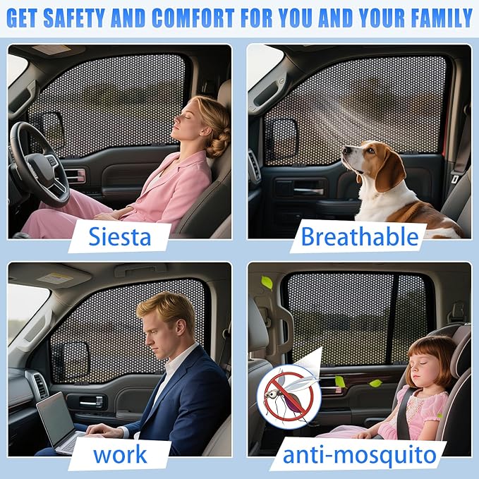 ZATOOTO F-150 Car Window Shades for 2015-2020, F-150 Car Window Screen for Camping Baby Window Shade, Full Coverage Side Window Shade with Breathable Mesh