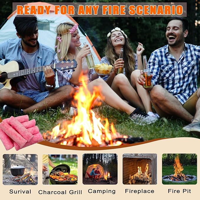 E500 Fire Plugs Waterproof Fire Starter, 50 Count, Weatherproof Fire Starters for Campfires, Survival Kits, Emergency Use, Grills & Fireplaces