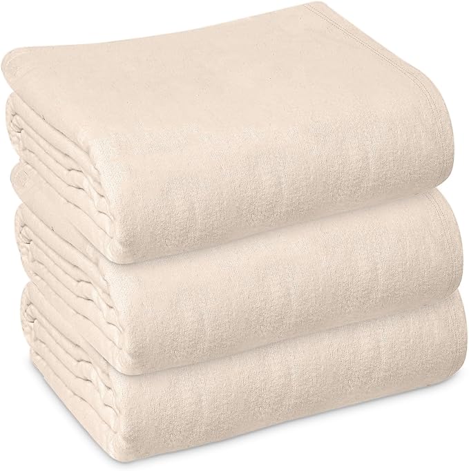 Linteum Textile Cotton Blended Hospital Patient Bath Blanket, Bed Bath Sheet, Twin Blanket Lightweight Thermal Utility Blankets (3-Pack, 70x90 in, 1.4 lb.) Unbleached
