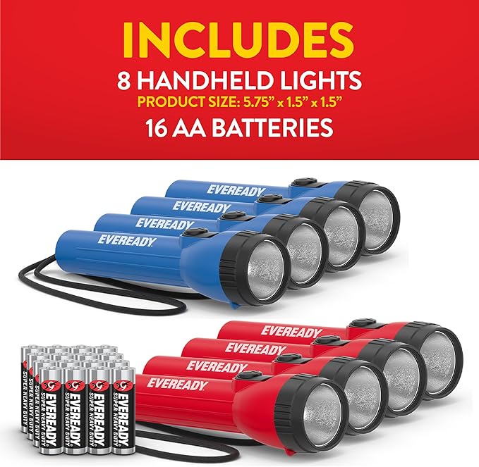 Eveready LED Flashlight Bright Reliable Flashlights for General Purpose, Great for Camping, Car, Emergency Storm Power Outage Handheld Flashlight (Batteries Included)
