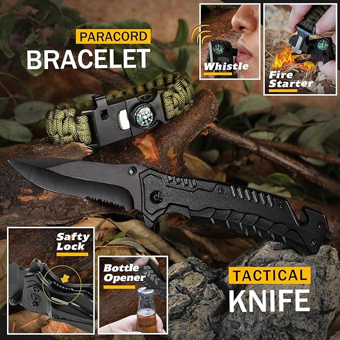 Survival Kit 14 in 1, Survival Gear and Equipment, Gifts for Men Dad Husband Him Fathers Day, Outdoor Fishing Hunting Camping Anniversary Birthday Gift Ideas for Boyfriend