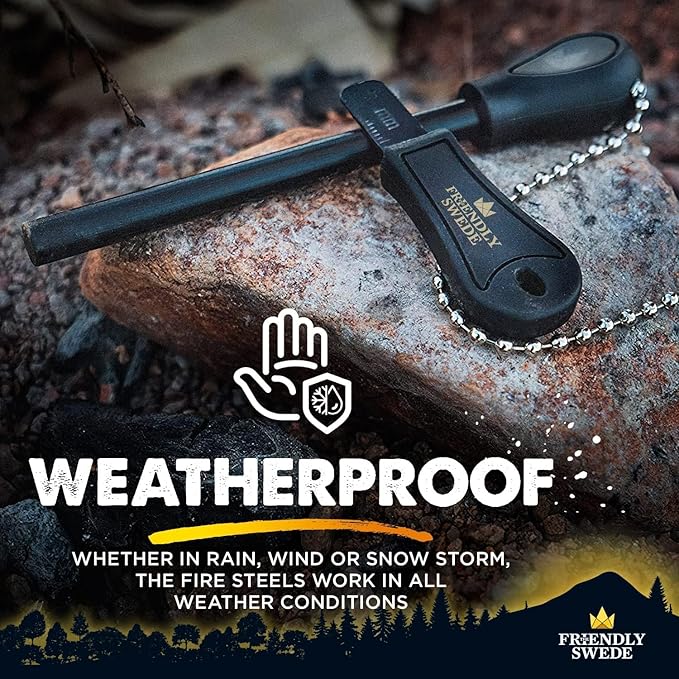 The Friendly Swede Ferro Rod Fire Starter Tool 2-Pack — Flint and Steel Fire Starter Survival Tool with Long Ferro Rod - Weatherproof Firestarter for Camping, Hiking & BBQs - Ergonomic Handle