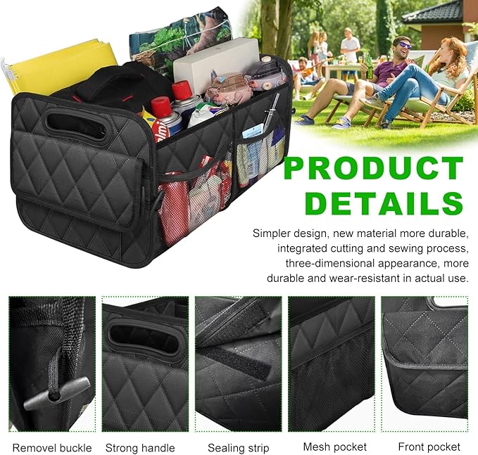 Car Trunk Organizer, Multi-Compartment Auto Trunk Storing Bag with Pockets, Collapsible Organizer and Storage for Sedans, SUVs, Trucks, Universal Interior Car Accessories (Black)