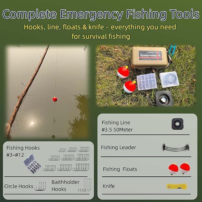 Mini Survival Fishing Kit Small Emergency Fishing TackleBox Pocket Outdoor Fishing Set Travel Party Fishing shoebox Surf Survivalist Fishing Accessories Pack Fishing Gear Gifts for Starter Men