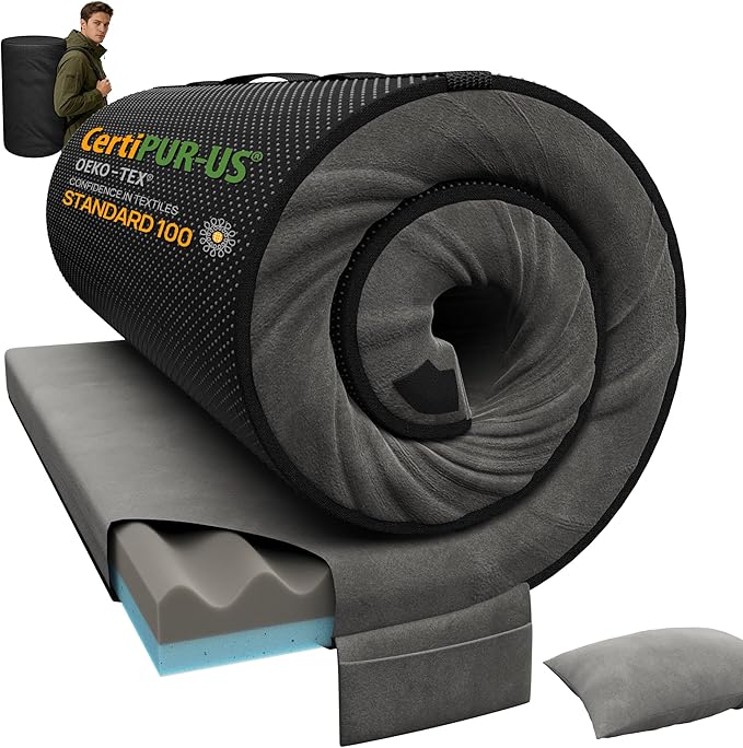 Releep 3 Inch Kids Dual-Sided Memory Foam Camping Mattress, Waterproof Camping Sleeping Pad with Portable Pillow & Carry Bag, Roll Up Cot Mattress Mat for Guest Bed/Car/Tent