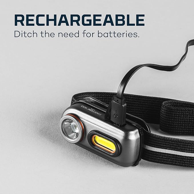 NEBO Einstein Powerful 400 Lumen Headlamp with Rechargeable Battery | Compact Low-Profile Headlamp with 5 Light Modes