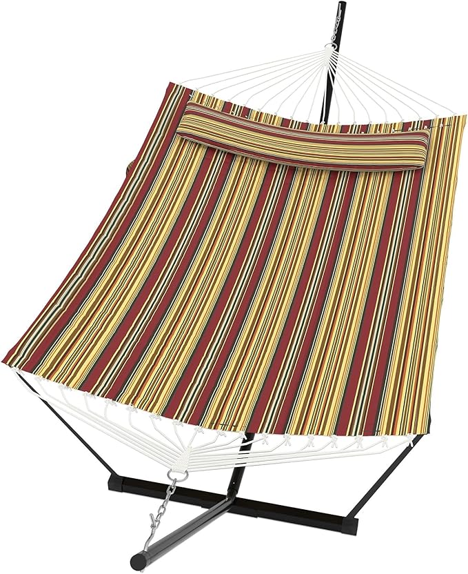 Garvee﻿ 2 Person Hammock with Stand for Outside, Double Hammock with Stand and Pillow, Max 450 Lbs Capacity with Balance Rope, Large Hammock for Outdoor Patio Backyard Poolside