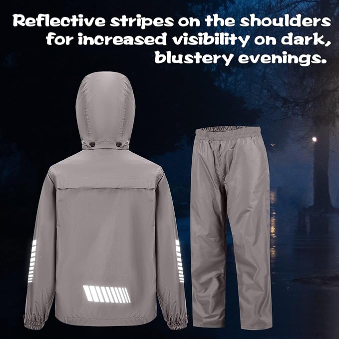SWISSWELL Kids Rain Gear Boys Girls Youth Waterproof Rain Suit Breathable Reflective Raincoat and Pants