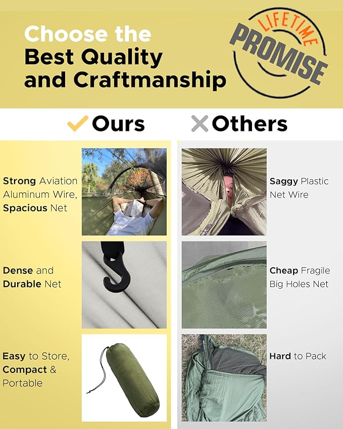 ADVOKAIR Camping Hammock with Mosquito Net and Rain Fly, Up to 500lbs, Ultralight and Portable Nylon Travel Hanging Hammock with Tree Straps, Perfect for Outside, Backpacking, Hiking and Backyard