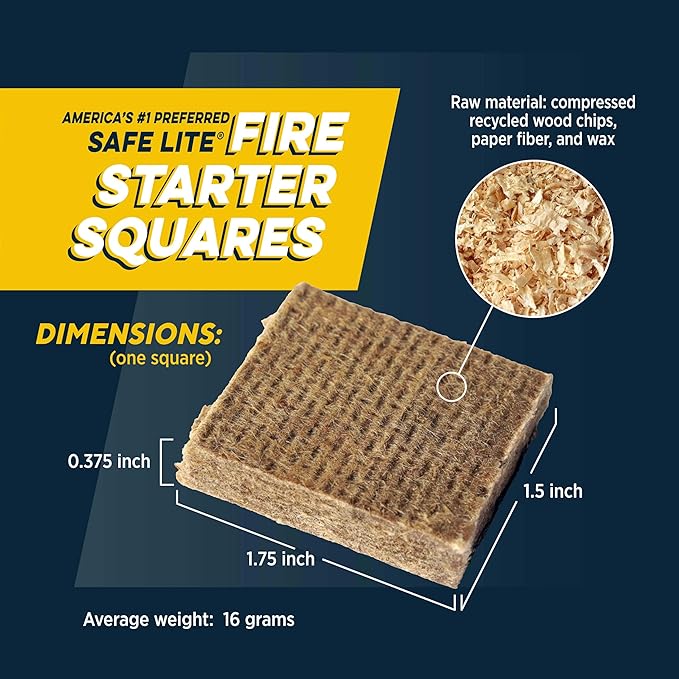 Rutland Safe Lite Fire Starter Squares - Heavy Charcoal Starters for Fireplace, Grill Pit, BBQ & Campfires - USA-Made Camping Accessories - Odorless Long Burn - 24 Squares