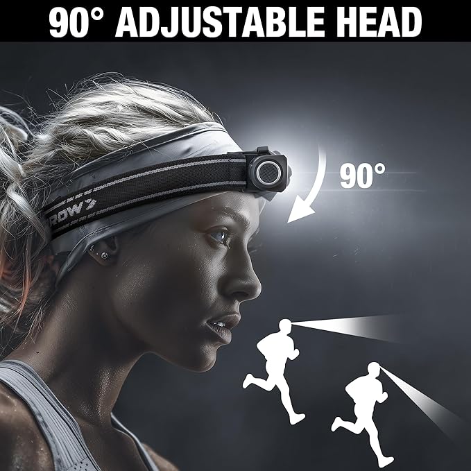 Arrow 1000 Lumens LED Headlamp Rechargeable, 90° Rotatable Head Lamp with Magnetic Tail Cap, Multi Modes Detachable Flashlight for Outdoor, USB-C Cable, Headlamp Mount & 3M Adhesive Included