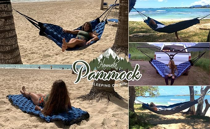 Hammaka Pammock Sleeping Pad That Converts Into an Inflatable Hammock - Great for Camping, Backpacking, Hiking - Airpad, Carry Bag, Repair Kit - Compact & Lightweight Air Mattress