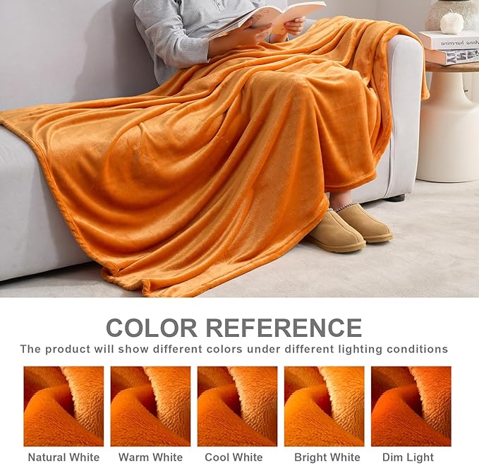 Hansleep Fleece Orange Full Blanket, Super Soft Flannel Fuzzy Plush Cozy Blanket for All Seasons, Orange, Full 84x90 Inches