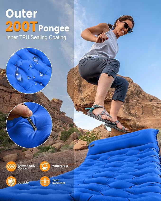 Camping Sleeping Pad,5.9 Inch Thick Camping Mat with Built in Pillow and Foot Pump,Self Inflating Sleeping Pad for Camping Backpacking（Green
