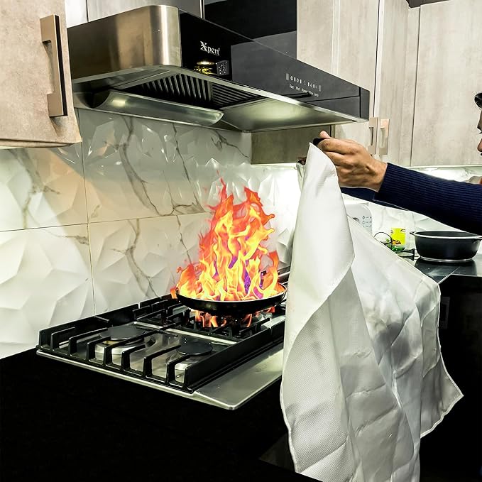 SKAMZ Emergency Fire Blanket for Home and Kitchen - XL Size - 2 Pack 47" x 47" W/Hooks - Welding Fireproof Blanket, Fire Blankets to Smother a Kitchen Fire, Fireplace, Grill, BBQ