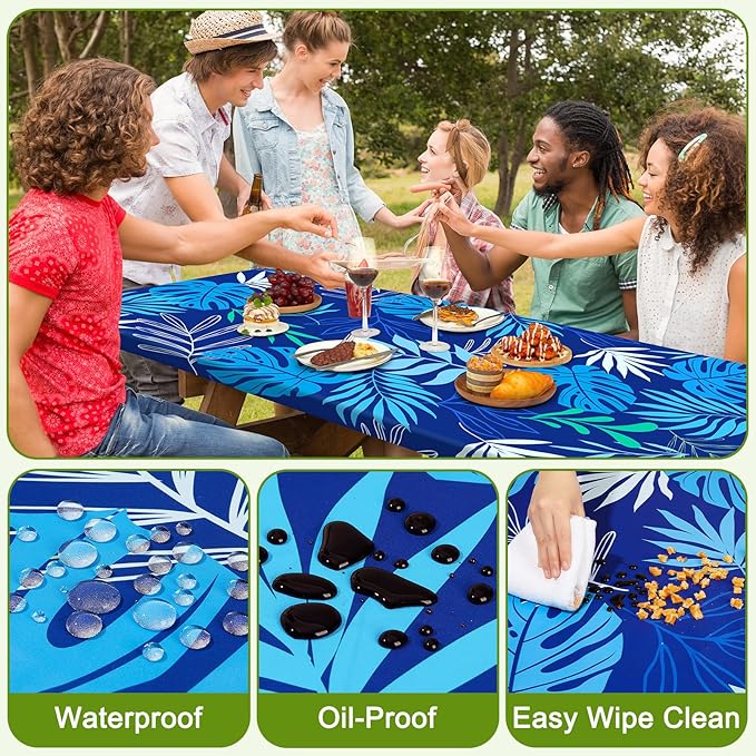 Picnic Table Cover with Bench Covers Portable Table Cloth Built-in Storage Pocket Fitted Tablecloth with Elastic Edges Waterproof Camping Essentials for Indoor Outdoor Rv,72in,Deep Blue