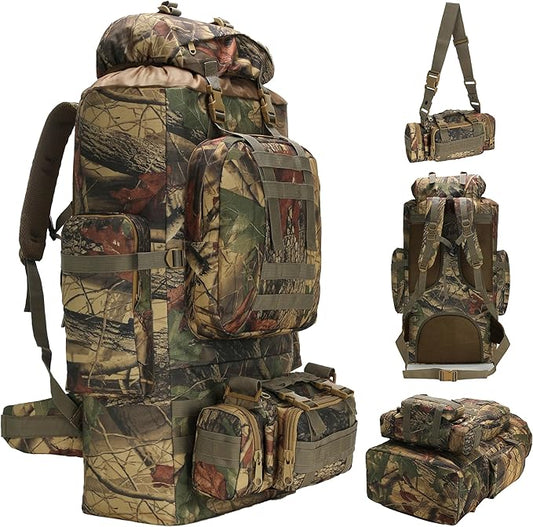 100L Camping Hiking Backpack,Molle military Tactical rucksack backpack,Waterproof Lightweight Hiking Backpack (Maple Leaf)
