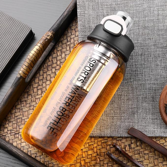 Glass Tea Bottle with Infuser - Gass Tea Tumbler with Infuser, Borosilicate Glass Infuser Water Bottle with Straw, Sleeve,Lock Lid and Handle, Leakproof (750ML)