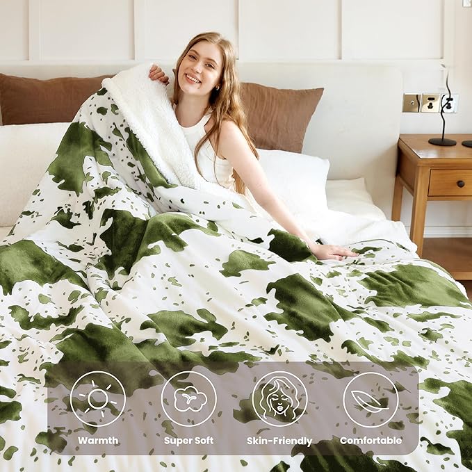Heated Blanket King Blanket - Fast Heating Electric Blanket, Soft Flannel Heated King with 4 Time Settings,10 Heating Settings, Warm Gifts for Women & Mom & Grandma(90"x100"Cow Print Sage)