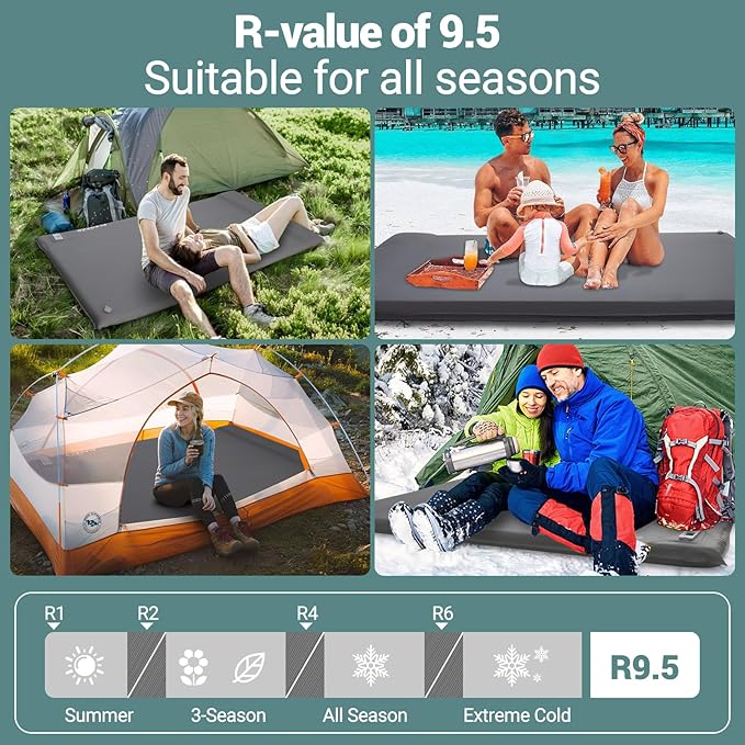 Elegear CumbreX™ Self Inflating Sleeping Pad, Built-in Electric Pump 3.15" Ultra-Thick Memory Foam Camping Mattress Pad with Pillow Double Sleeping Pad for Camping R-value 9.5 Foam Camp Pad for Travel