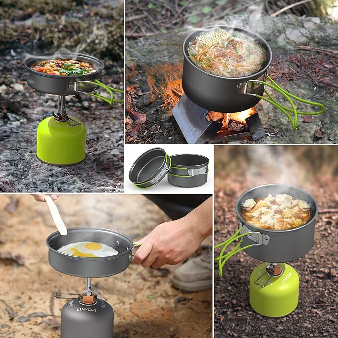 Lixada Camping Cookware Set,11PCS Camping Cookware Mess Kit with Non-Stick Lightweight Pot Pan Bowls Set for Outdoor Camping Backpacking Outdoor Picnic