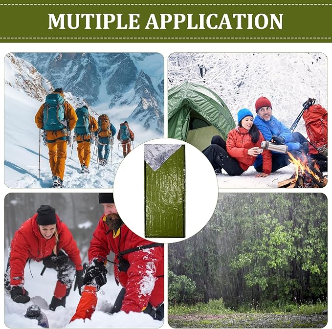 Emergency Sleeping Bag - Portable Emergency Blanket for Survival Gear, Thermal Bivy Sack with D-Type Buckle, Waterproof & Lightweight for Camping, Hiking, Outdoor (2/3/5 Pack)