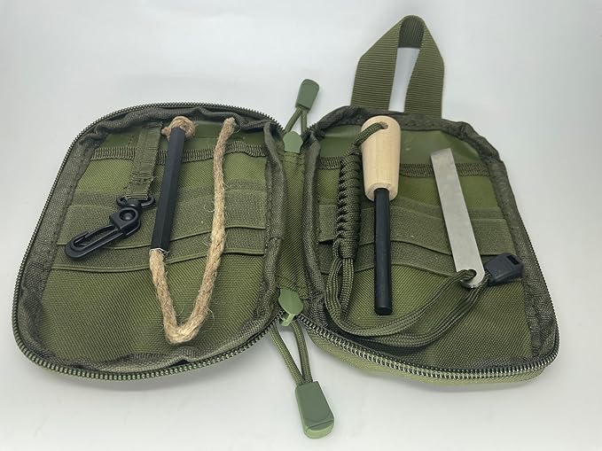 Flint and Steel Fire Starter Kit, Ferro Rods Magnesium Fire Starter Survival Tool Camping Emergency Fire Lightning Striker, Tinder Wick Rope, Multifunctional Outdoor Bag