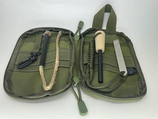 Flint and Steel Fire Starter Kit, Ferro Rods Magnesium Fire Starter Survival Tool Camping Emergency Fire Lightning Striker, Tinder Wick Rope, Multifunctional Outdoor Bag
