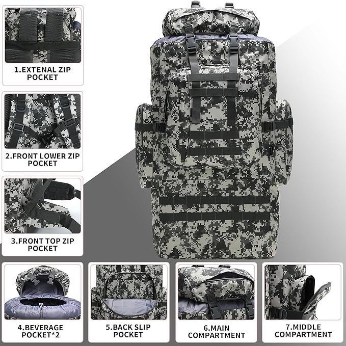 King'sGuard 100L Camping Hiking Backpack Molle Rucksack Military Camping Backpacking Daypack