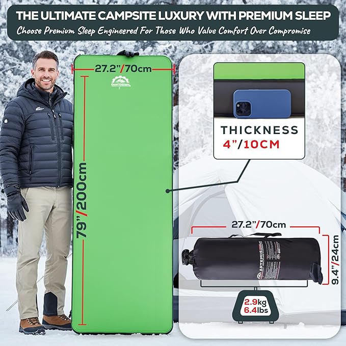 Gear Doctors Artemis 8.3 R-Value Self Inflating Sleeping Pad Camping—Air Mattress Camping—Mattress Pad 4 Season 3D Air Foam 4" Thick Insulated Inflatable Foam Sleeping Mat for Luxury Camp/Car/Cot/Tent